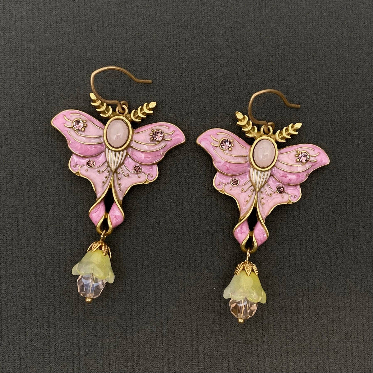 Vintage Pink Enamel Butterfly Dangle Earrings - ivyandlavyboutique Mio Queena