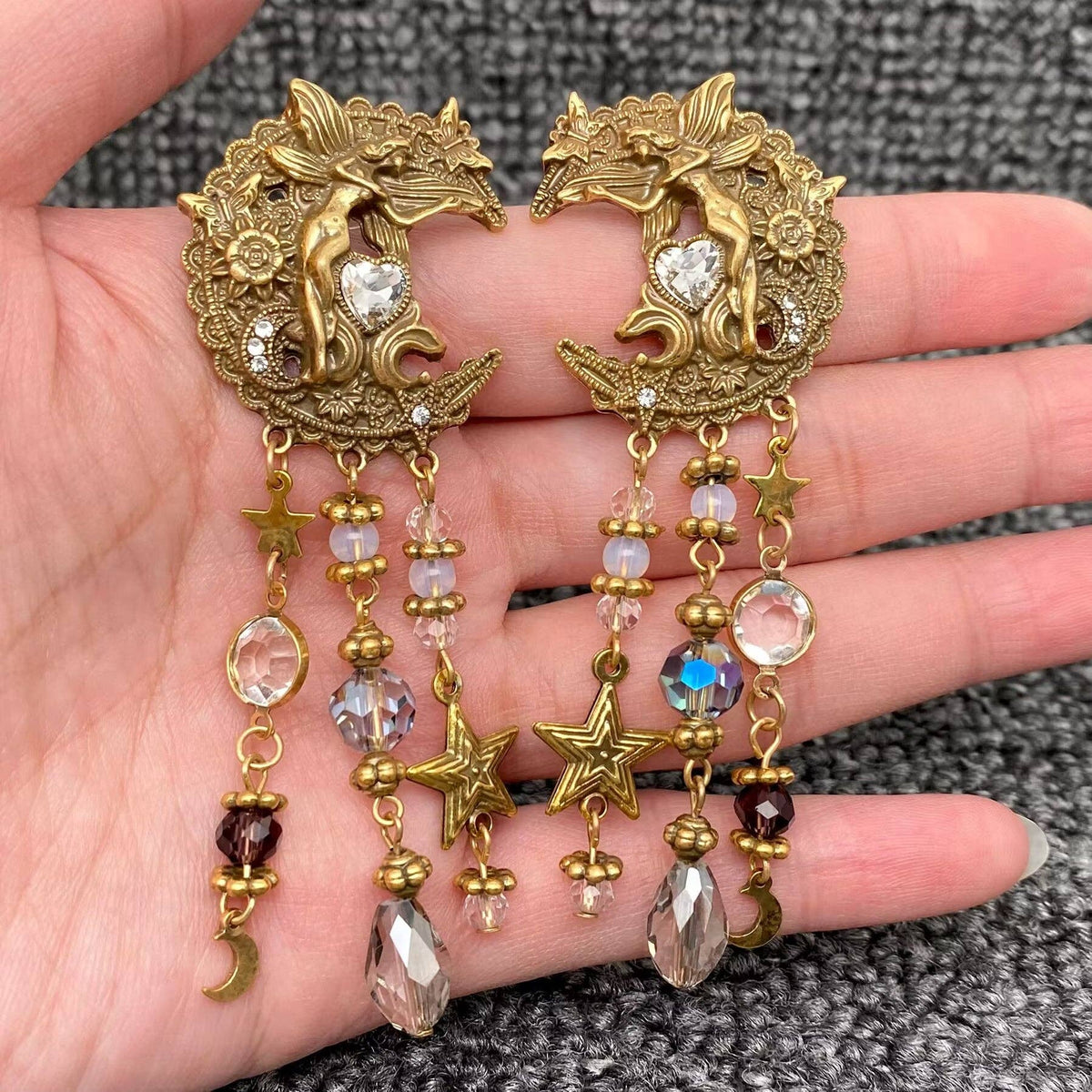 Vintage Star Moon Fringe Angel Elf Earrings - MS - ivyandlavyboutique Mio Queena