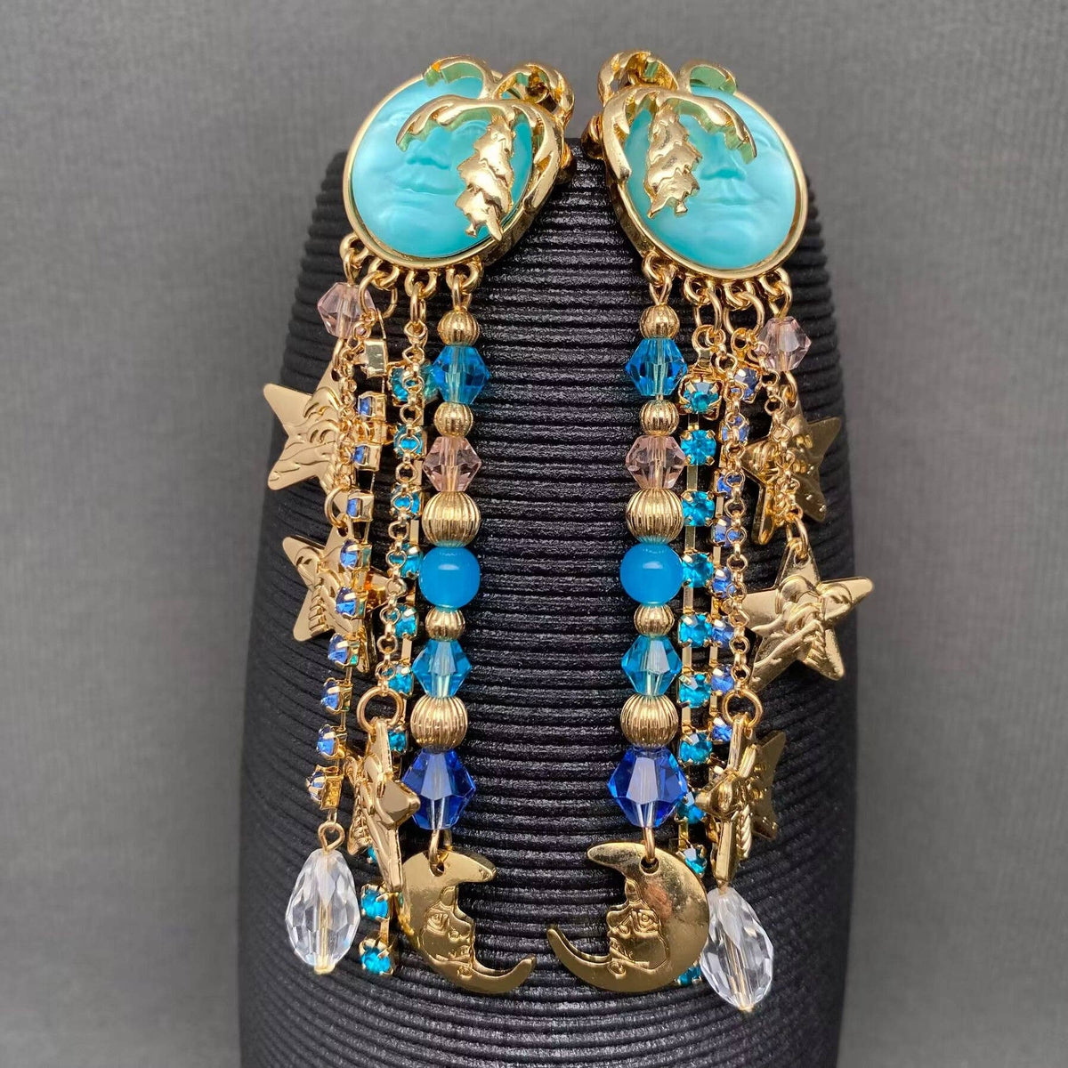 Vintage Star Moon Fringe Sun Post Earrings - MS - ivyandlavyboutique Mio Queena