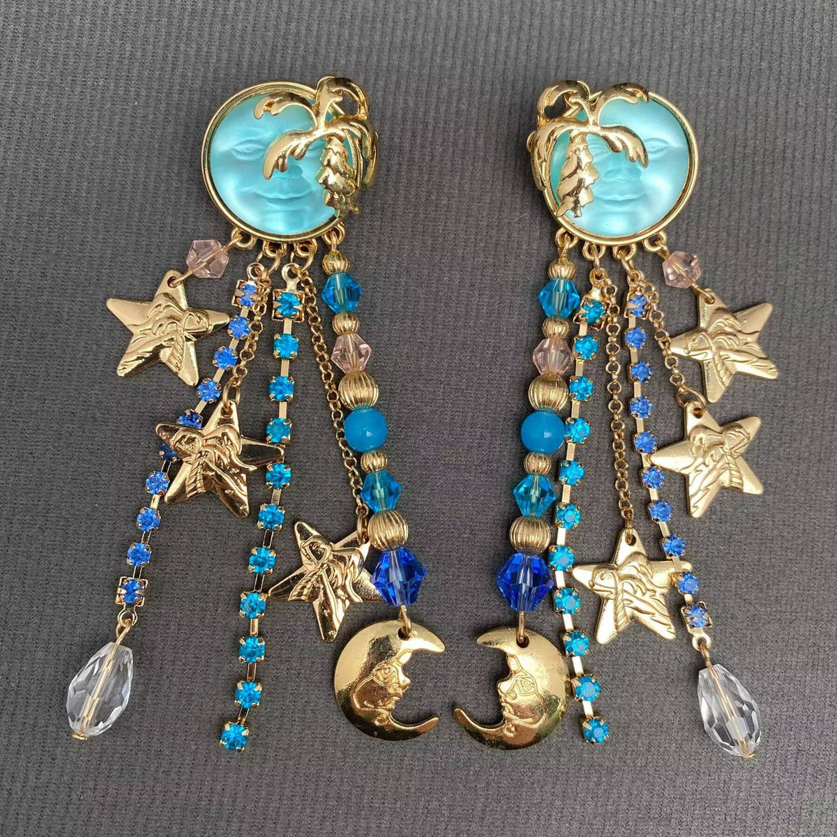 Vintage Star Moon Fringe Sun Post Earrings - MS - ivyandlavyboutique Mio Queena