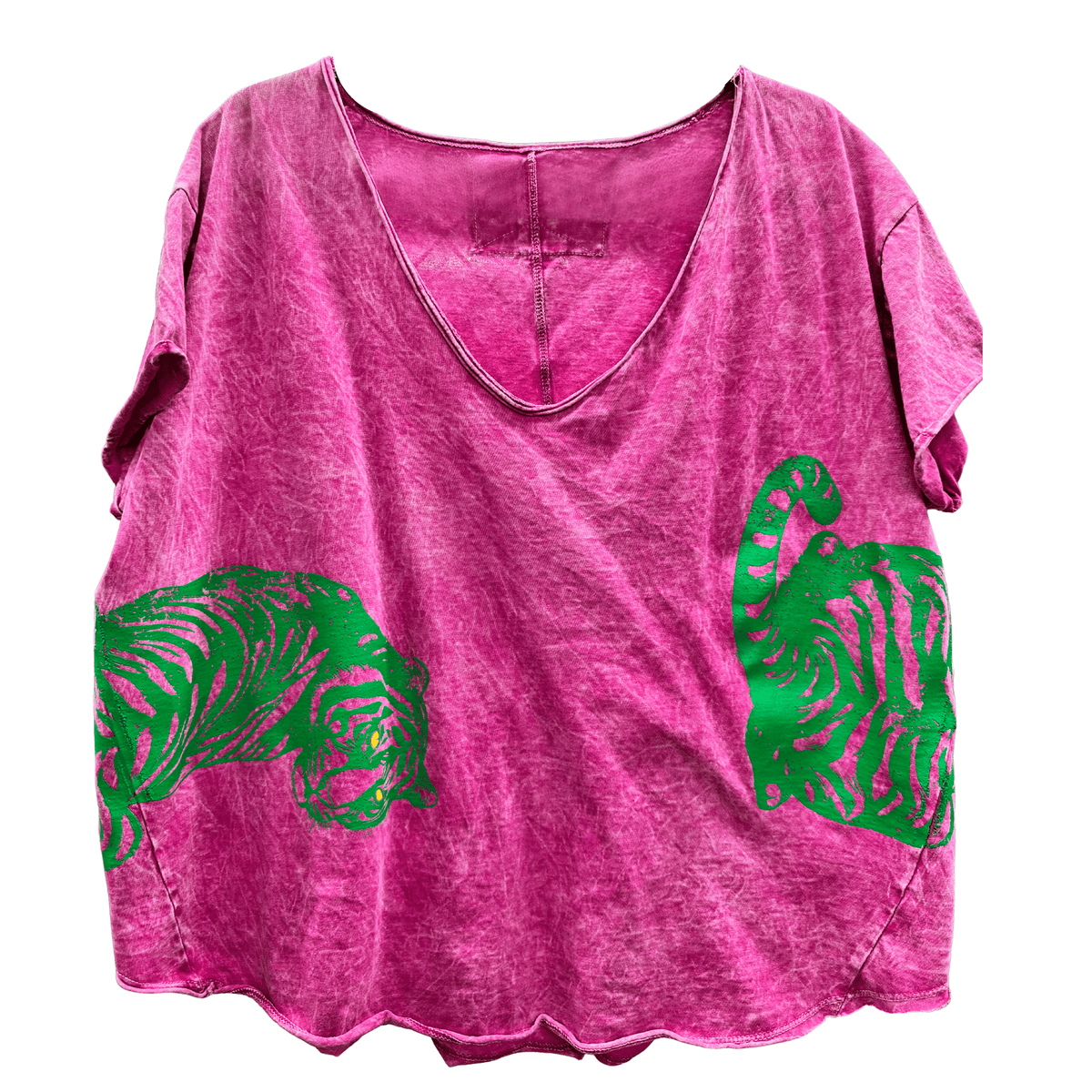 Vintage Style Tee with Tiger Graphic on Front and Back: Pink - ivyandlavyboutique LeParisPetit by I Love Linen