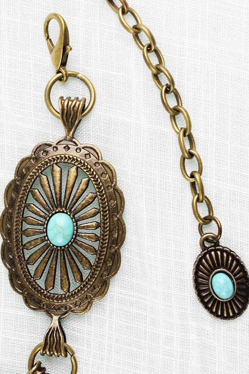 Vintage Turquoise Chain Belt – Classic Western Elegance: Antique Gold - ivyandlavyboutique Leto Accessories