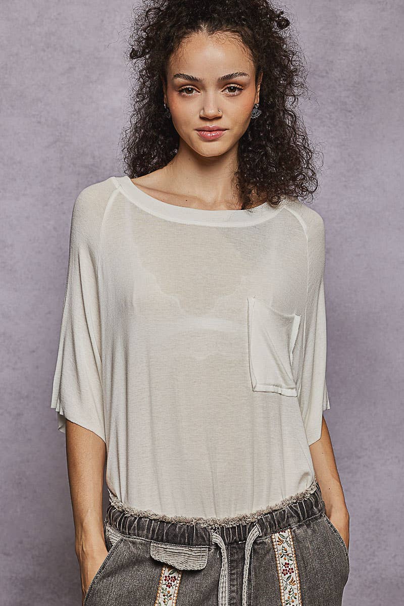 Vintage washed short sleeve front pocket solid top - ivyandlavyboutique Pol Clothing