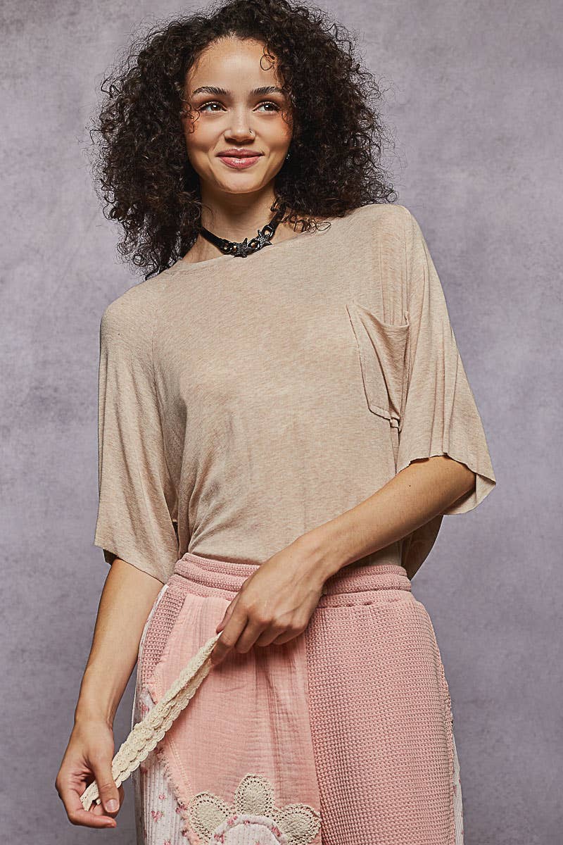 Vintage washed short sleeve front pocket solid top - ivyandlavyboutique Pol Clothing