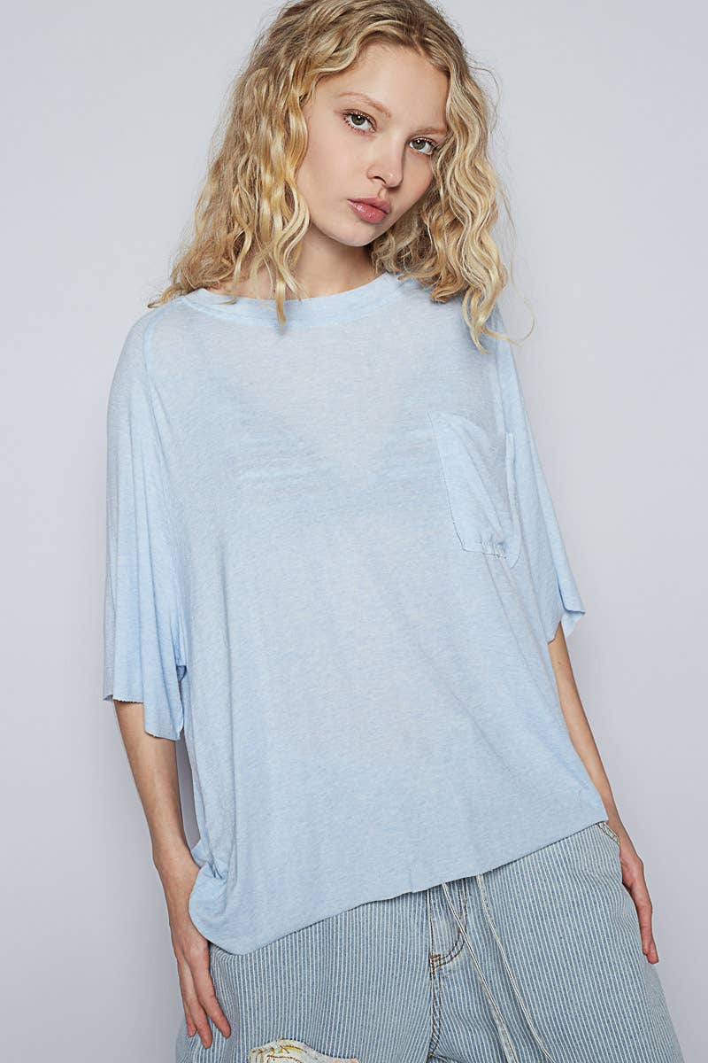 Vintage washed short sleeve front pocket solid top - ivyandlavyboutique Pol Clothing