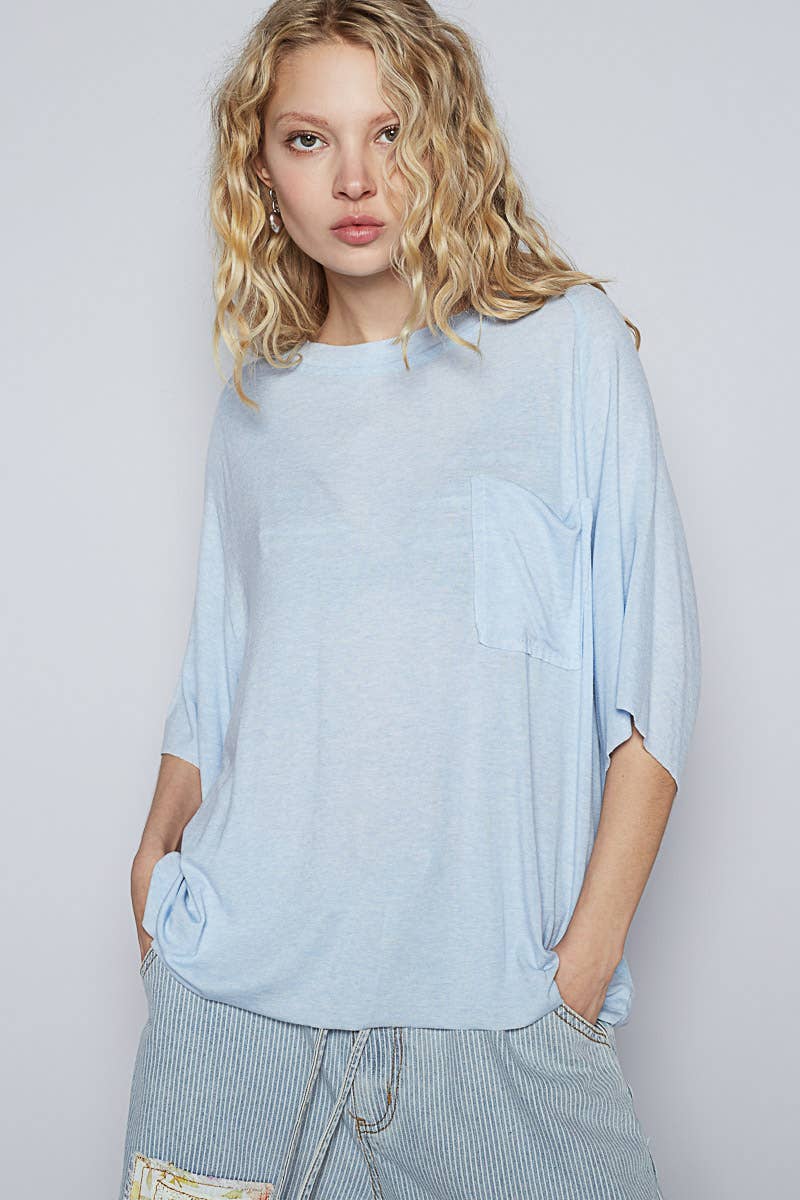 Vintage washed short sleeve front pocket solid top - ivyandlavyboutique Pol Clothing