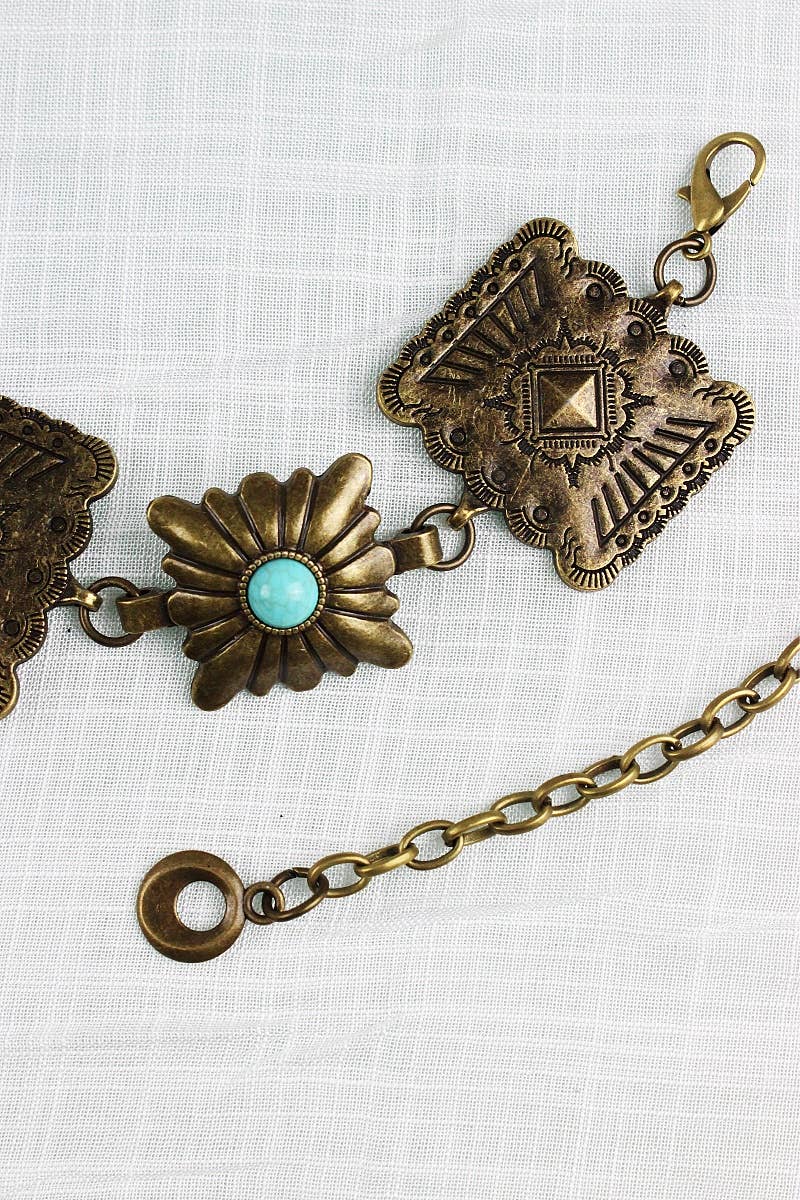 Vintage Western Geometric Belt - Square Turquoise Chain Waist: Antique Silver - ivyandlavyboutique Leto Accessories
