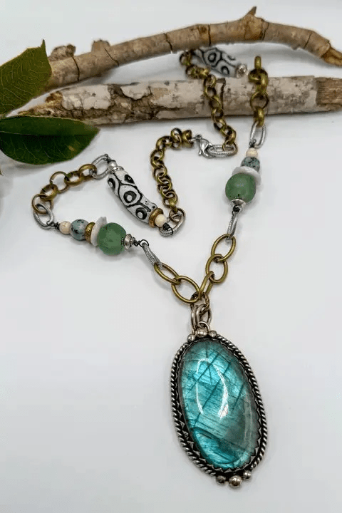 Washed Hazy Blue Drop Statement Necklace - ivyandlavyboutique Spirit Lala