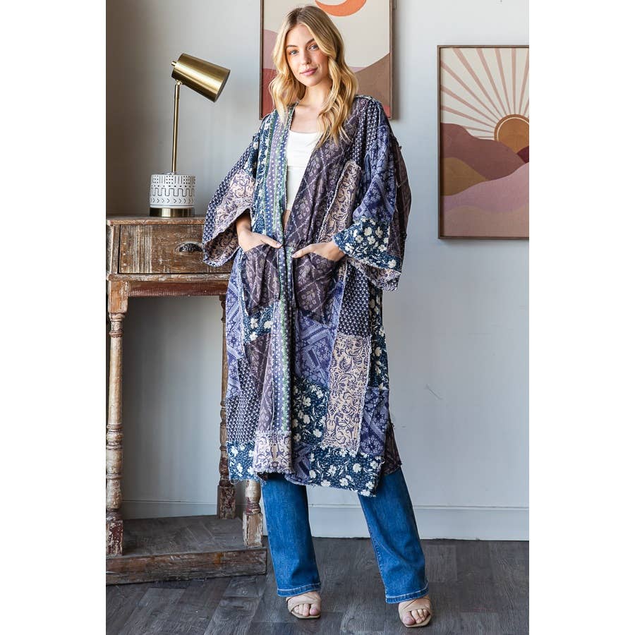 WASHED MIX MEDIA OPEN FRONT POCKET CARDIGAN - ivyandlavyboutique Oli&Hali