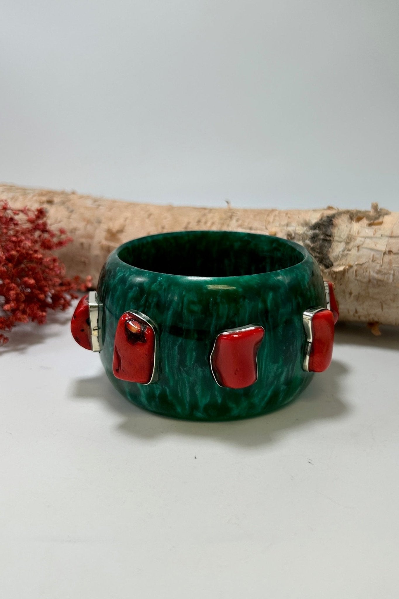 Watermelon Statement Bangle in Green w/ Coral - ivyandlavyboutique ivyandlavyboutique