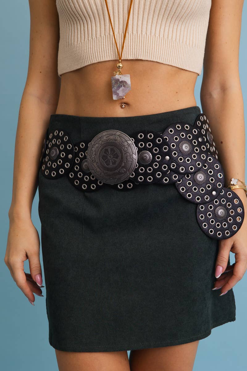 Western Boho Embellished Circle Belt with Eyelet Accents - ivyandlavyboutique Leto Accessories