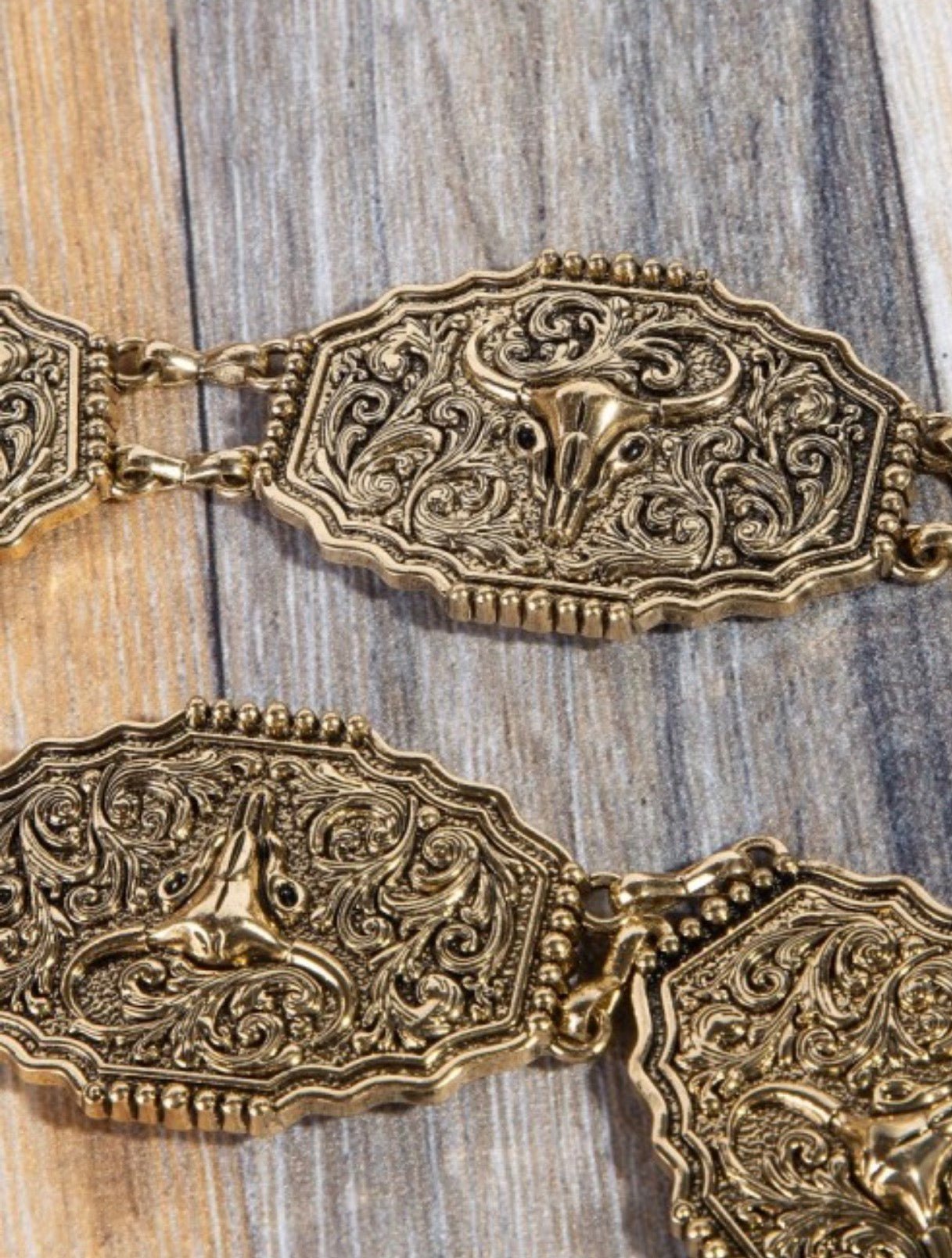 Western Bull Skull Engraved Concho Chain Belt - ivyandlavyboutique ivyandlavyboutique