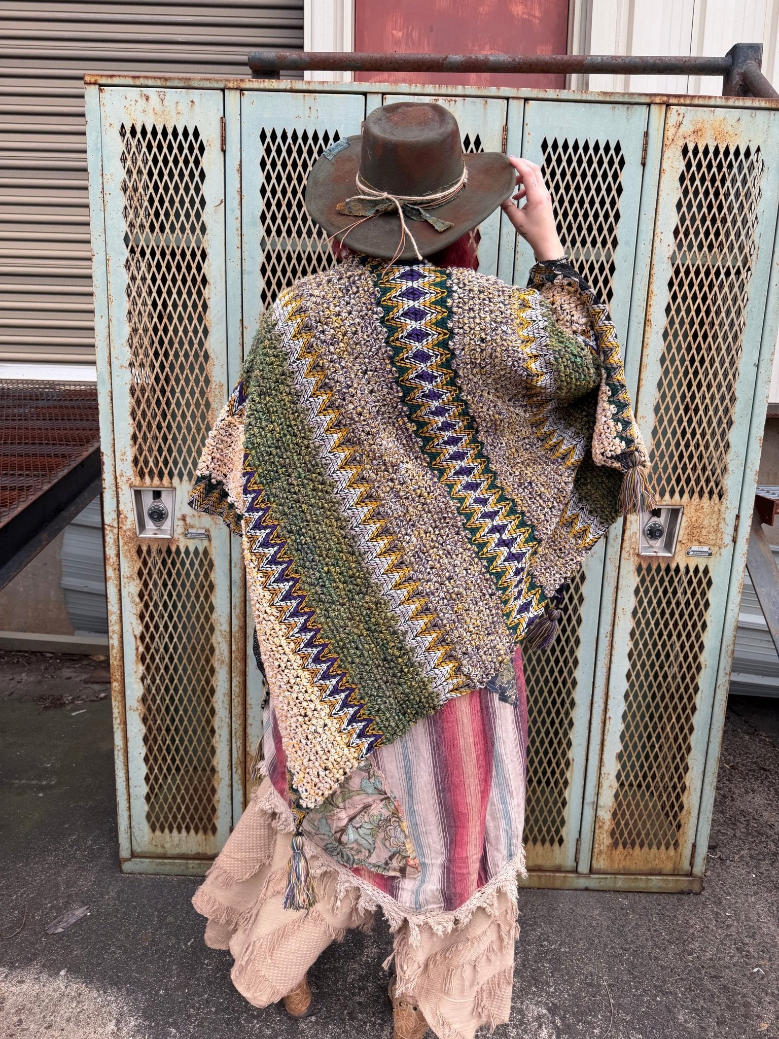 Western Colorful Crochet Patterned Ruana Mustard - ivyandlavyboutique Leto Accessories