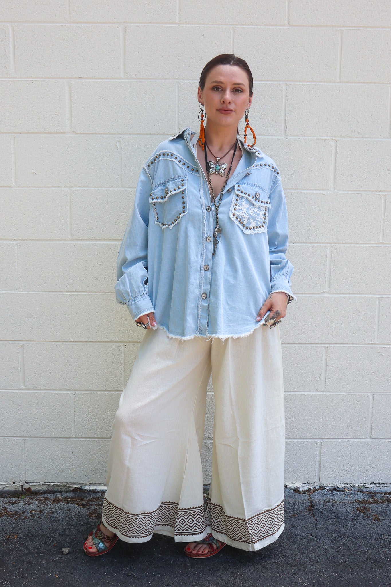 Western Gal Studded Button Down Top - ivyandlavyboutique Pol Clothing