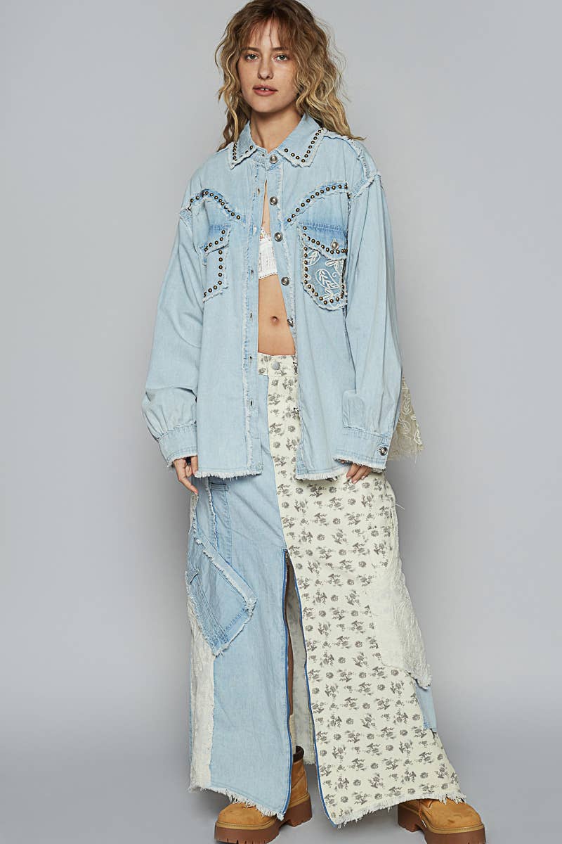 Western Gal Studded Button Down Top - ivyandlavyboutique Pol Clothing