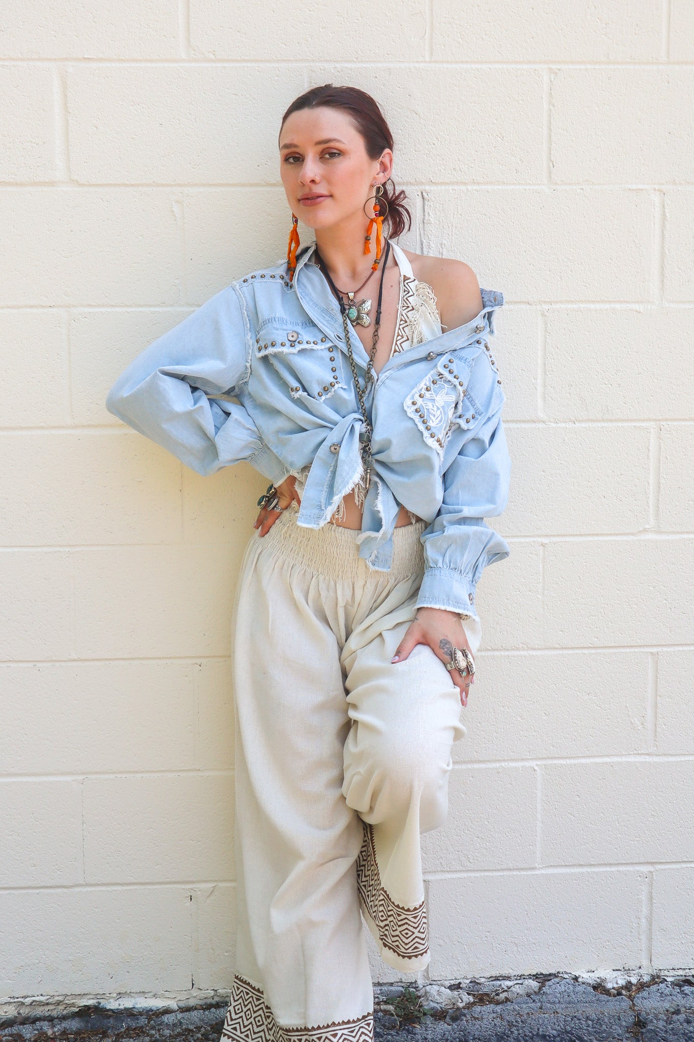 Western Gal Studded Button Down Top - ivyandlavyboutique Pol Clothing