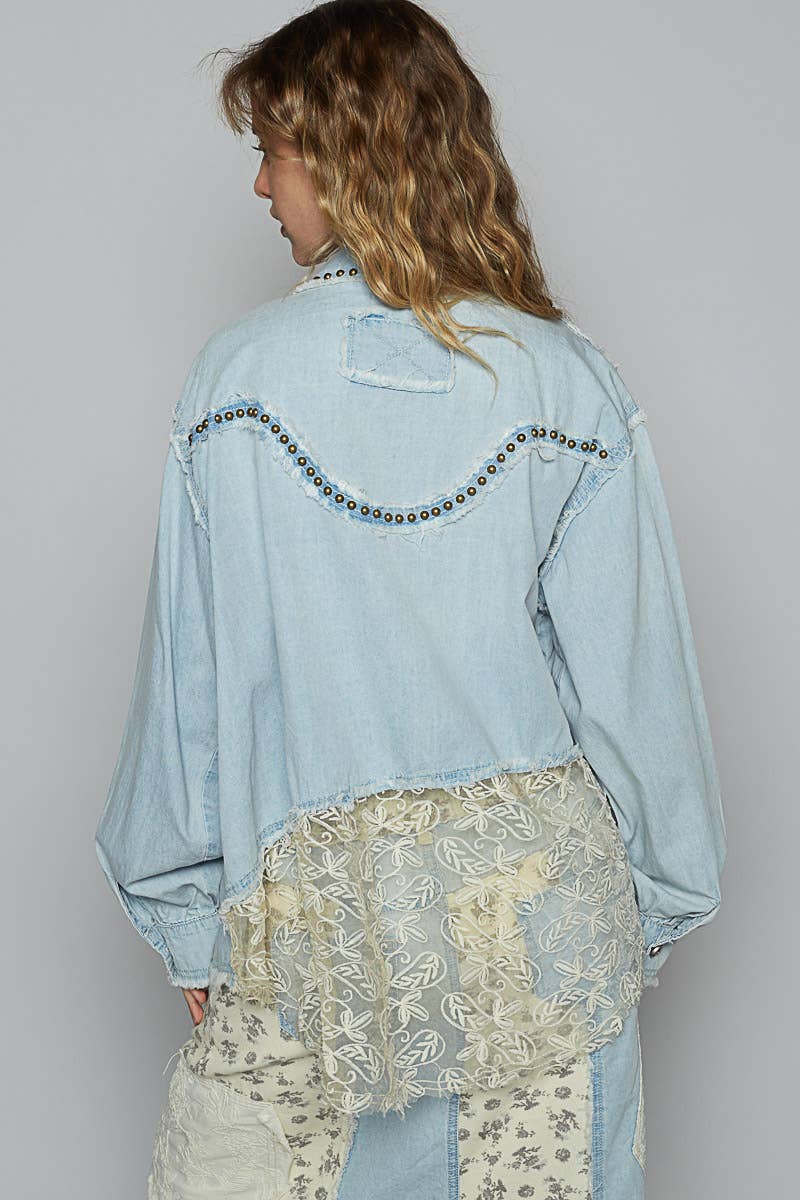 Western Gal Studded Button Down Top - ivyandlavyboutique Pol Clothing