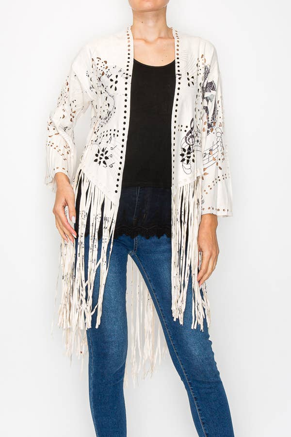 Western - Inspired Laser - Cut Buttery Faux Suede With Fringe Trim - ivyandlavyboutique Origami Apparel ~ Lace and Crochet inspired