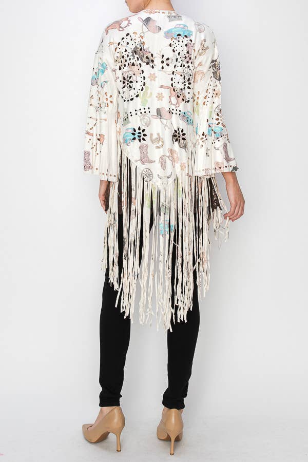 Western - Inspired Laser - Cut Buttery Faux Suede With Fringe Trim Wild West - ivyandlavyboutique Origami Apparel ~ Lace and Crochet inspired