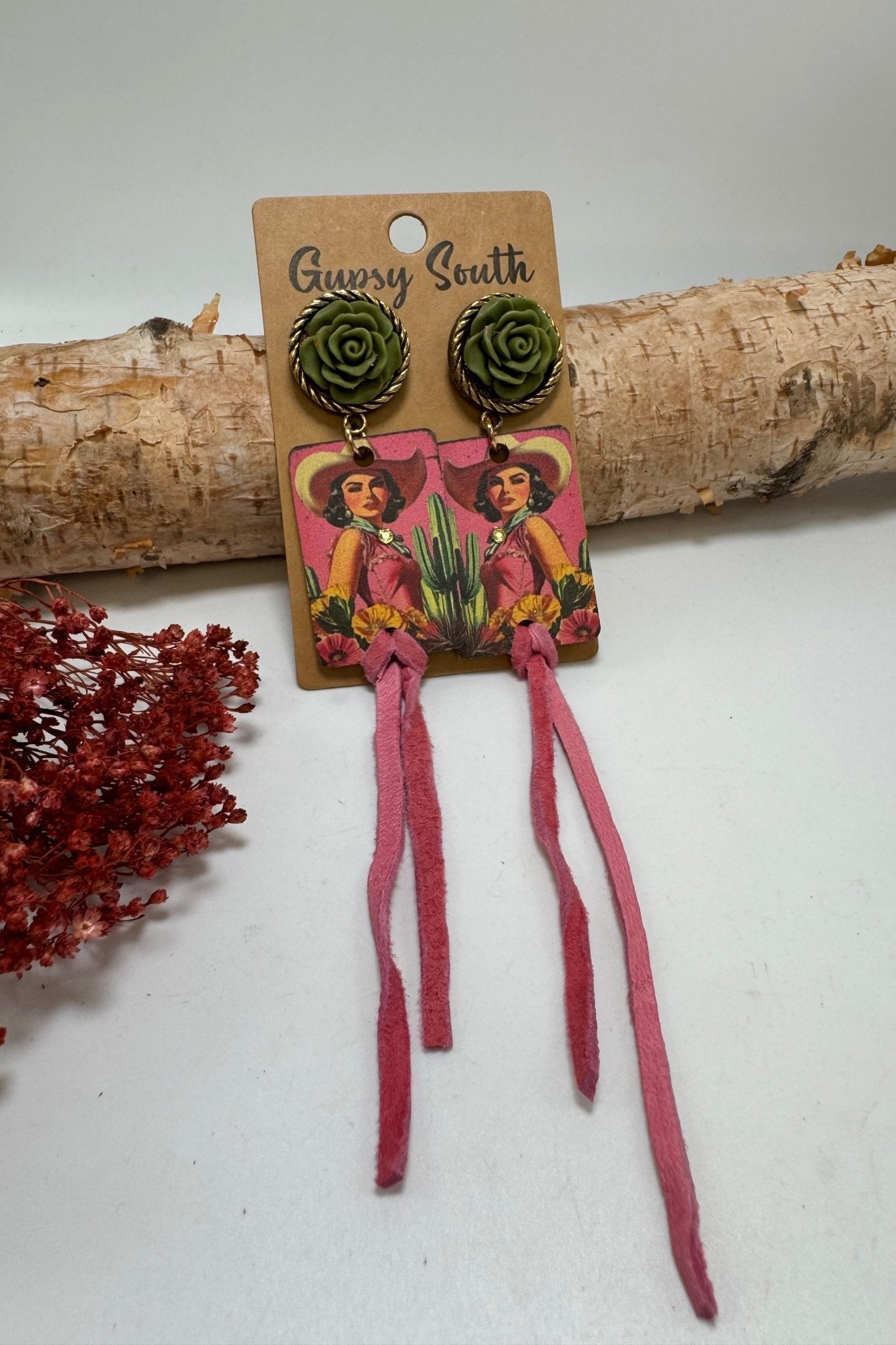 Western Rose Gal Earrings - ivyandlavyboutique Gypsy South