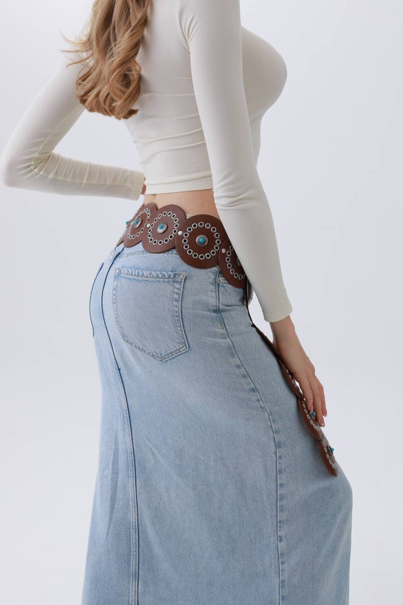 Western Turquoise - Disc Belt – Desert Stone Accent: Black - ivyandlavyboutique Leto Accessories