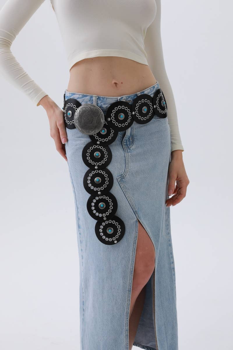 Western Turquoise - Disc Belt – Desert Stone Accent: Black - ivyandlavyboutique Leto Accessories