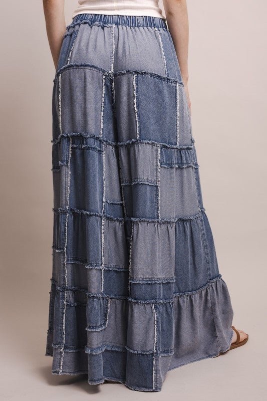 Wide Leg Chambray Tiered Pant - ivyandlavyboutique Blue Velvet