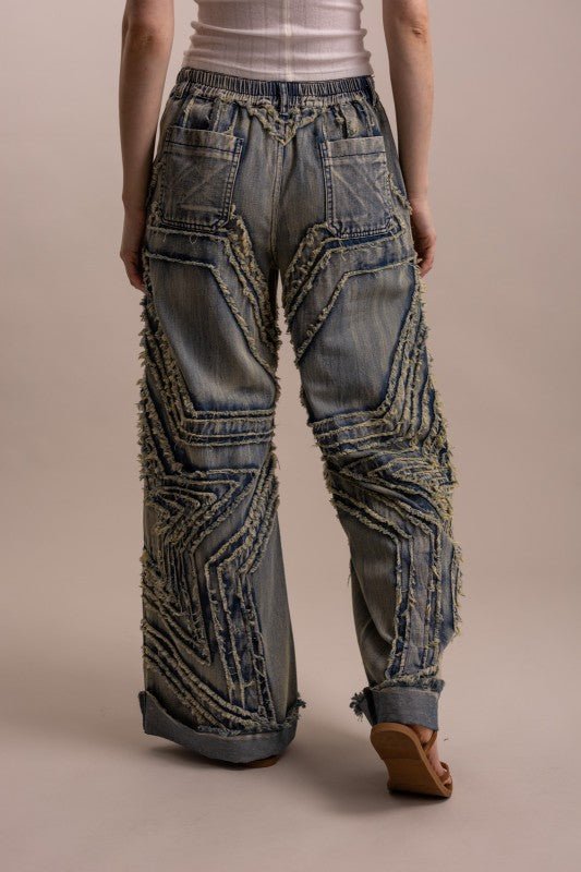 Wide Leg Denim Star Pants - Boho Wanderlust Boutique Blue Velvet