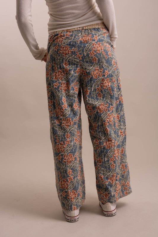 Wide Leg Patchwork Floral Pants - Boho Wanderlust Boutique Blue Velvet