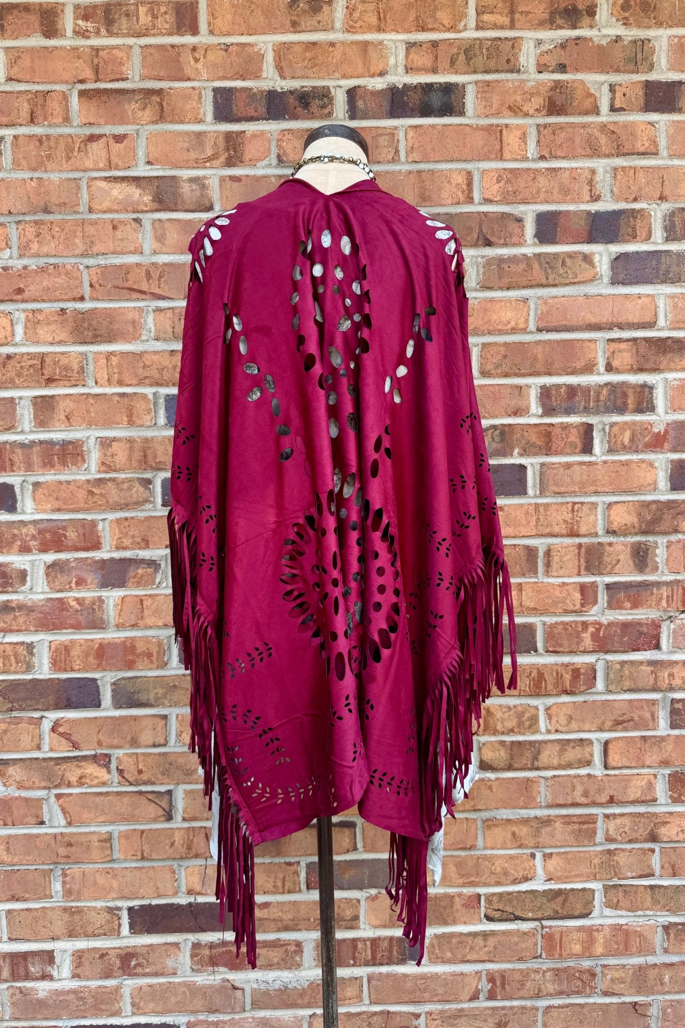 Willa Faux Suede Western Style Triangle Scarf in Burgundy - ivyandlavyboutique Raj Trading & Imports (USA) Inc.
