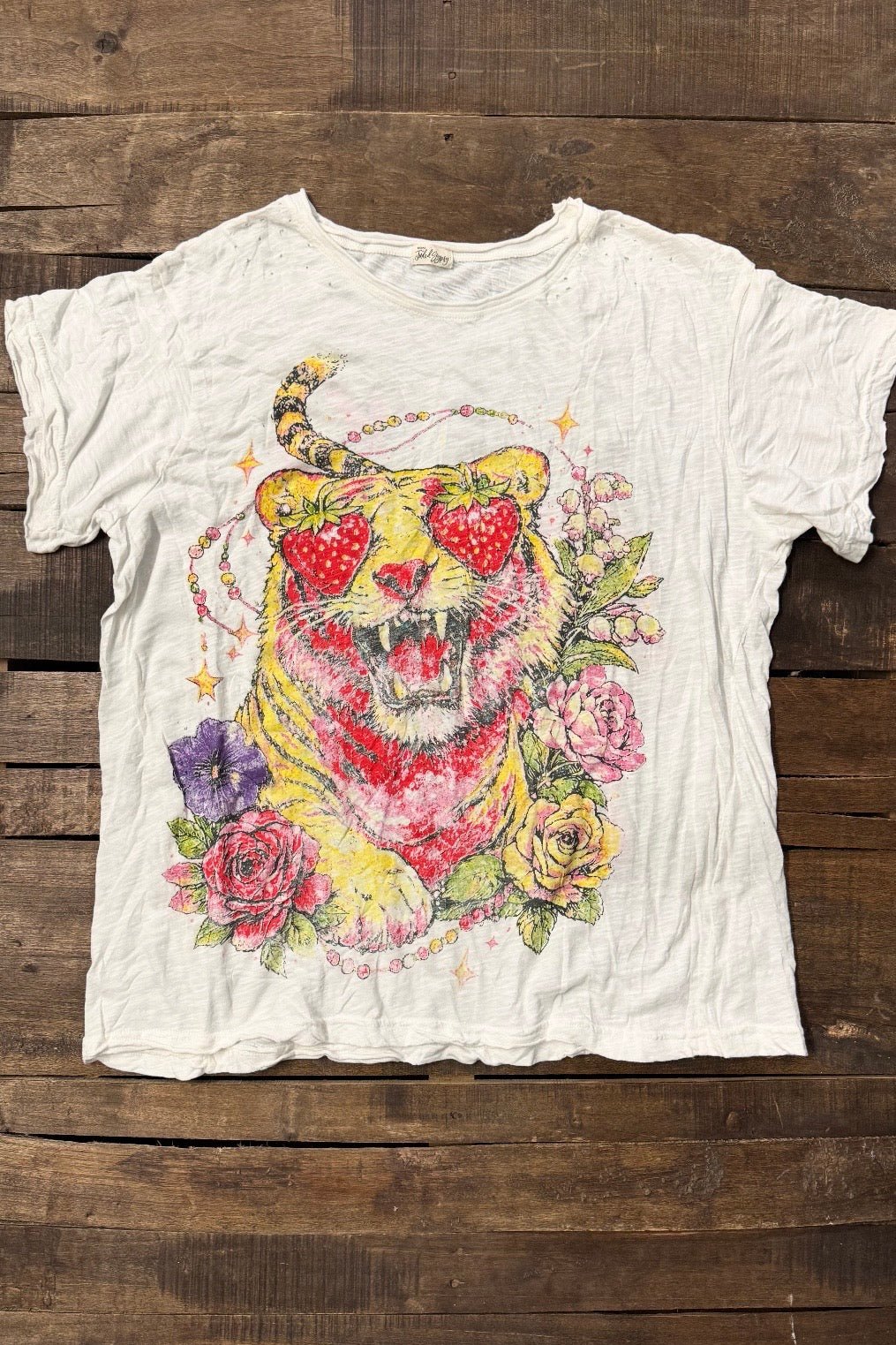 Worn & Weathered Tee - Tiger & Strawberry - ivyandlavyboutique Jaded Gypsy