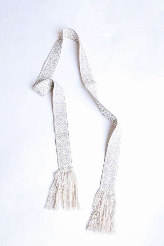 Woven Aztec Waist Tie Belt w/ Frayed Trim - ivyandlavyboutique Leto Accessories