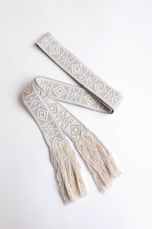 Woven Aztec Waist Tie Belt w/ Frayed Trim - ivyandlavyboutique Leto Accessories