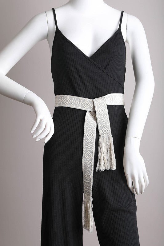 Woven Aztec Waist Tie Belt w/ Frayed Trim - ivyandlavyboutique Leto Accessories