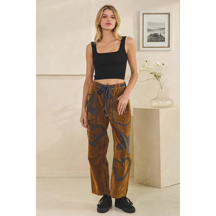 XO VINTAGE TIE WAIST VELVET SUEDE PANTS in Brown - ivyandlavyboutique Oli&Hali