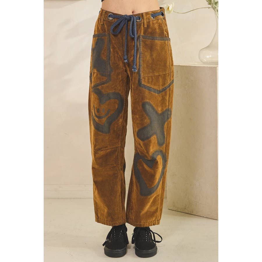 XO VINTAGE TIE WAIST VELVET SUEDE PANTS in Brown - ivyandlavyboutique Oli&Hali