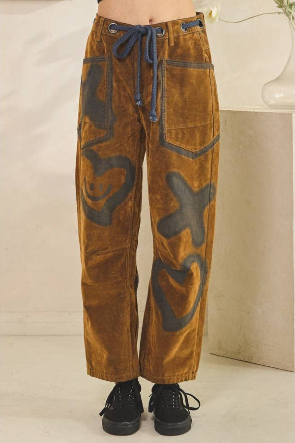XO VINTAGE TIE WAIST VELVET SUEDE PANTS in Brown - ivyandlavyboutique Oli&Hali