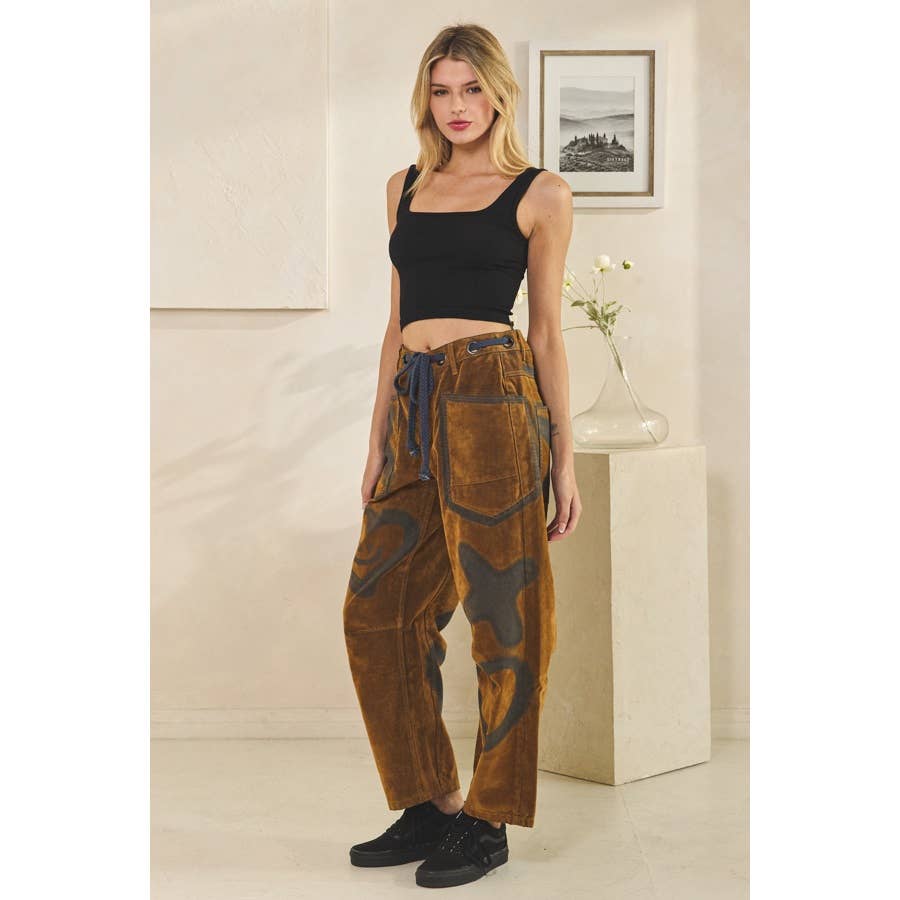 XO VINTAGE TIE WAIST VELVET SUEDE PANTS in Brown - ivyandlavyboutique Oli&Hali