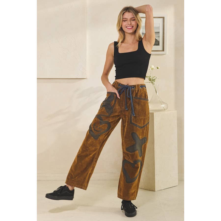 XO VINTAGE TIE WAIST VELVET SUEDE PANTS in Brown - ivyandlavyboutique Oli&Hali