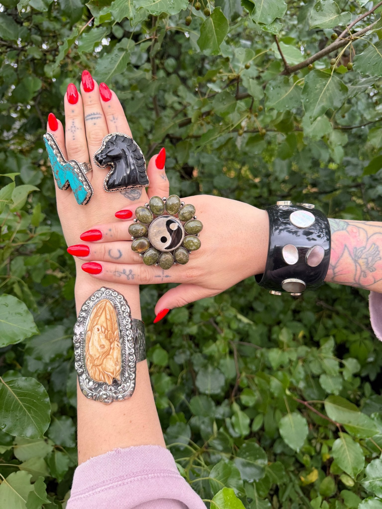 Yin & Yang in Greens Statement Ring - ivyandlavyboutique ivyandlavyboutique