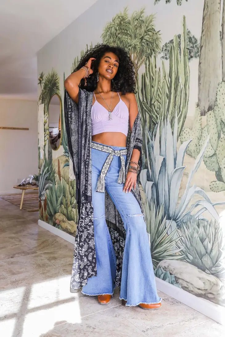 Paisley Longline Kimono Boho Women Cardigan w/ Tassel Open Front Hippie OS XL+ - ivyandlavyboutique ivyandlavyboutique
