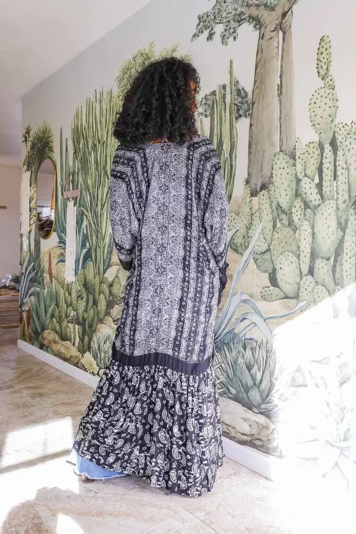 Paisley Longline Kimono Boho Women Cardigan w/ Tassel Open Front Hippie OS XL+ - ivyandlavyboutique ivyandlavyboutique