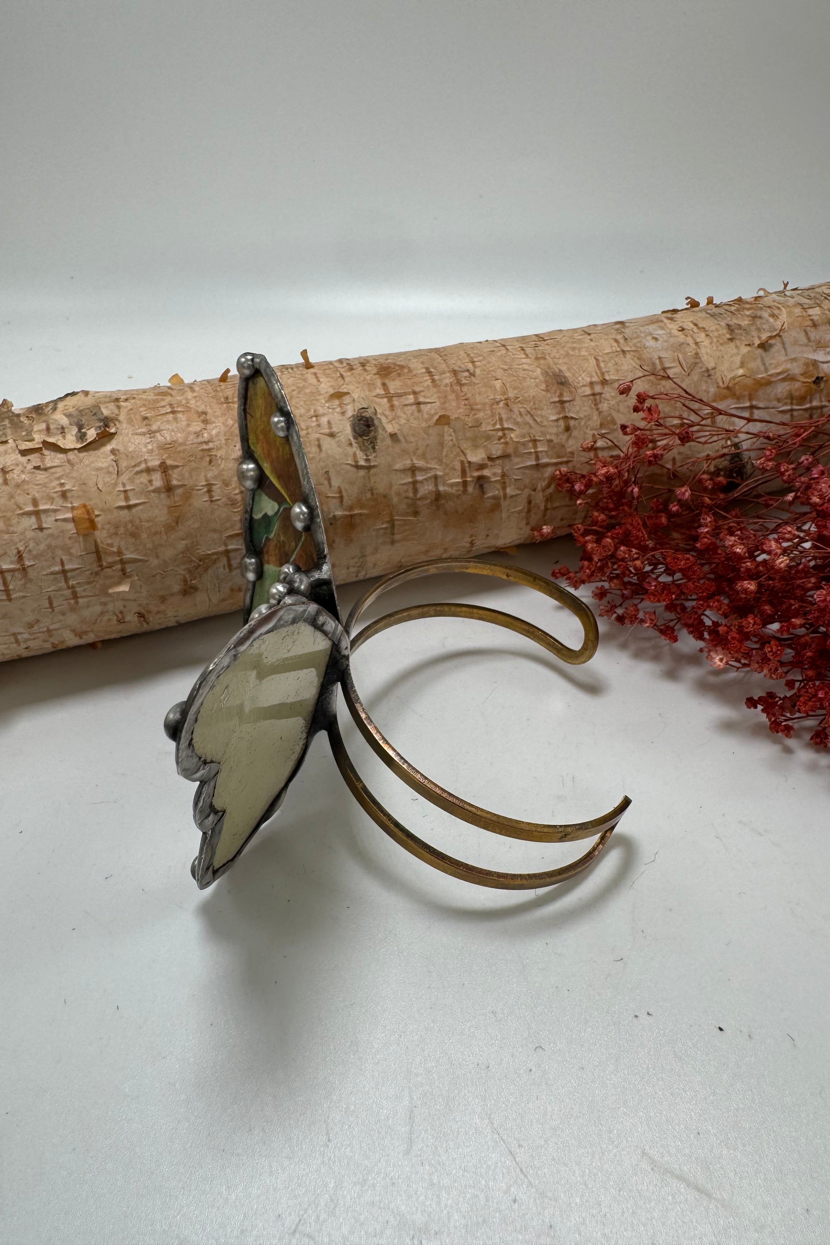 Butterfly Recycled Tin Cuff Bracelet w/ Gemstone Style 28