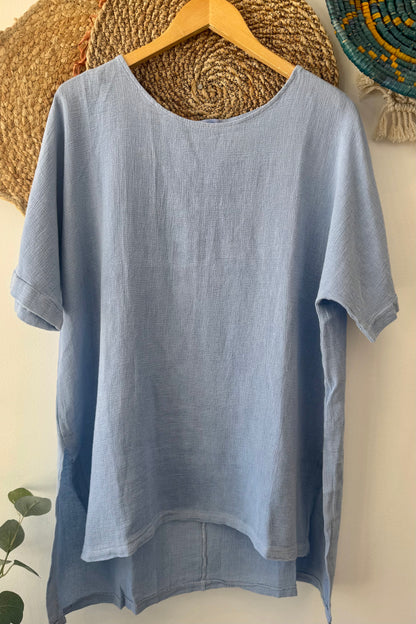 Jasmine High-Low Tunic Top in Mesh Linen