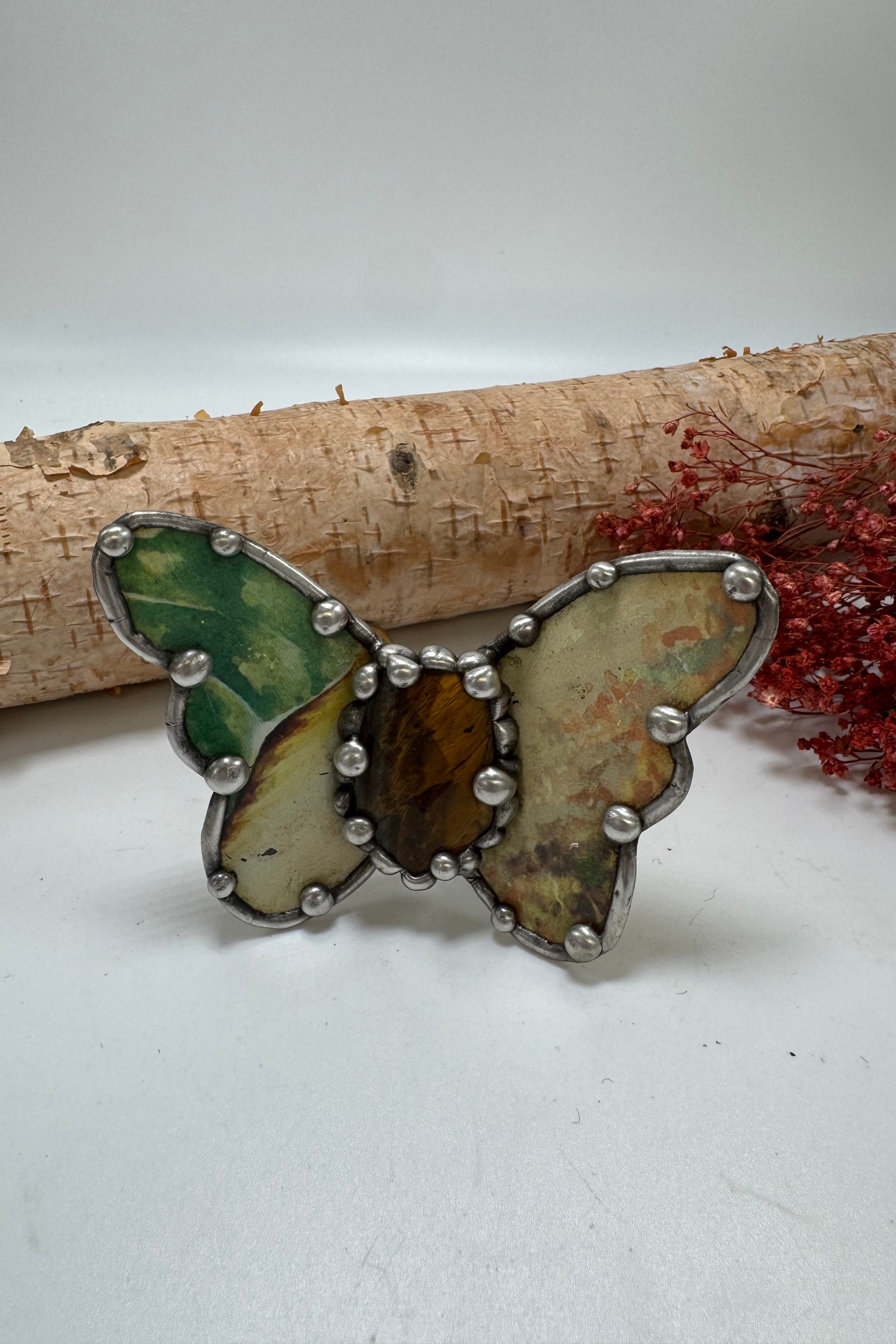 Butterfly Recycled Tin Cuff Bracelet w/ Gemstone Style 29