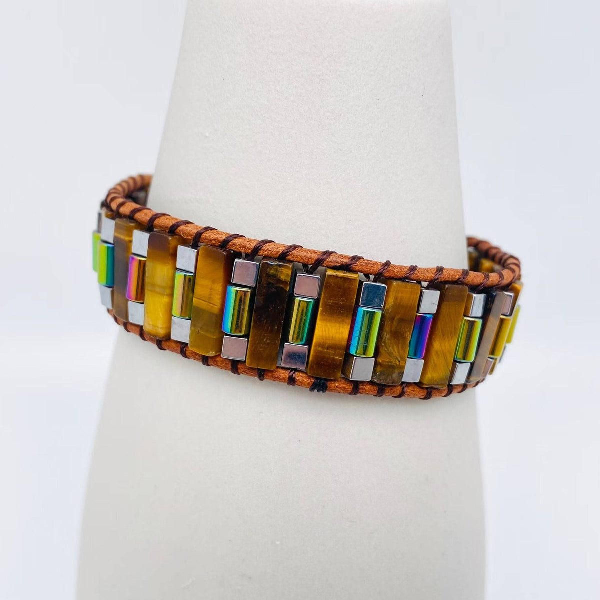 Handmade Cuboid Natural Stone Beaded Woven Bracelet - CS: Green Aventurine