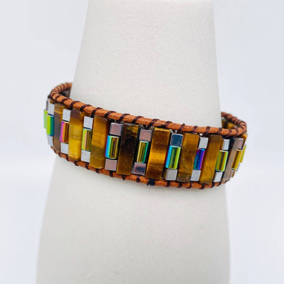 Handmade Cuboid Natural Stone Beaded Woven Bracelet - CS: Green Aventurine