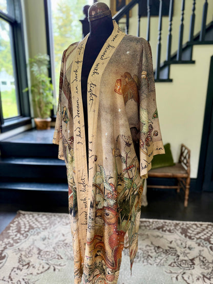 Lovelight Opera Duster Kimono Robe w/woodland deer & swallow