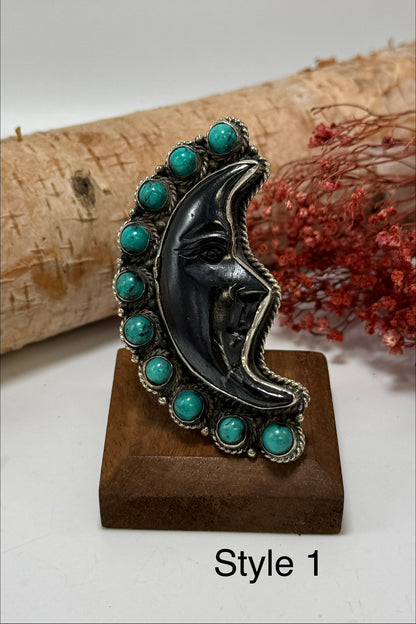 Half Moon Black and Turquoise Ring
