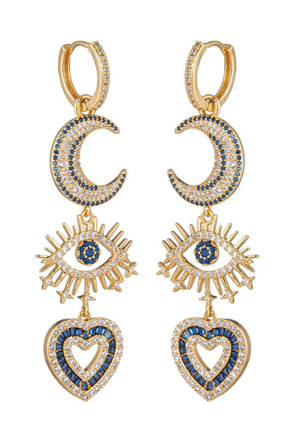 Crescent Moon Heart Drop Earrings